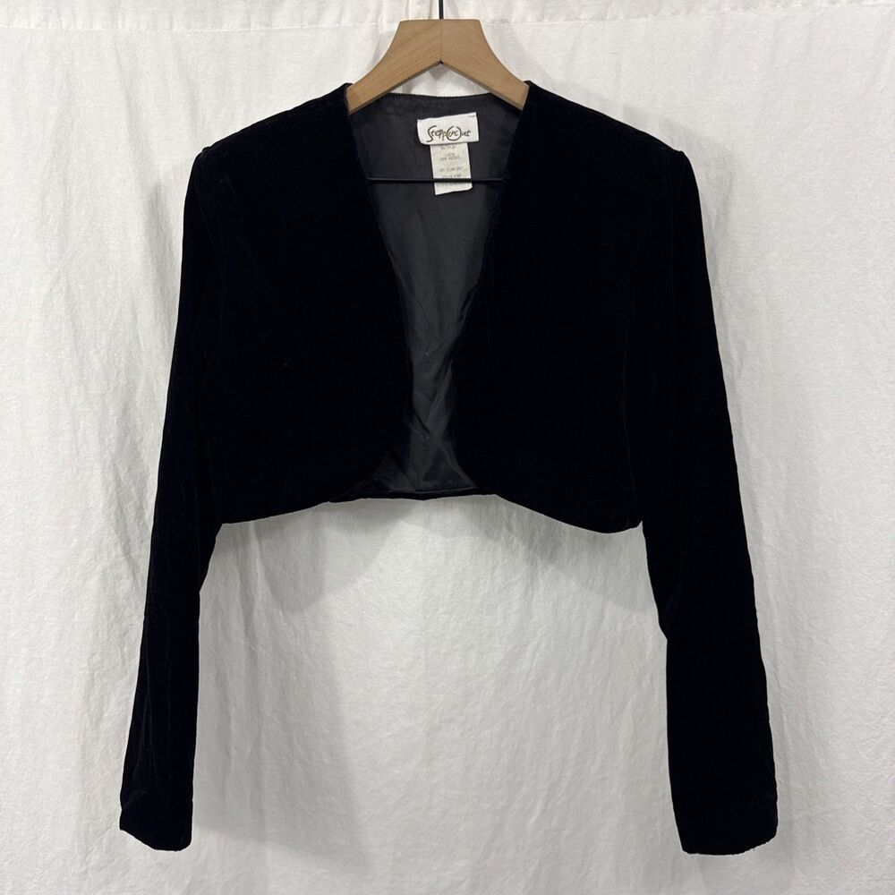 Steppin Out Womens Sz L Black Velvet Cropped Bolero Top Shrug Formal Event